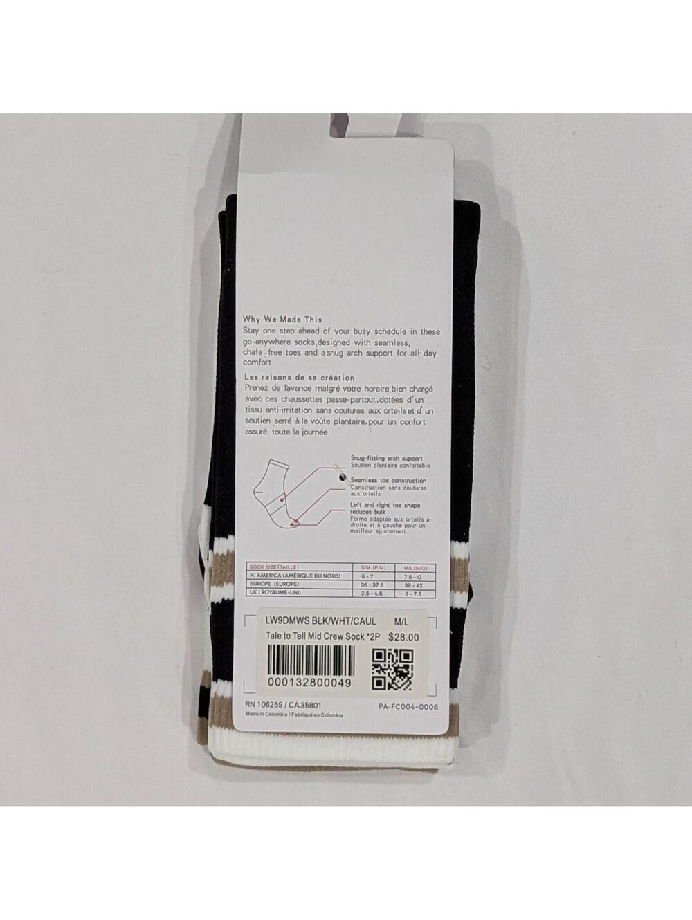Lululemon Tale to Tell Mid Crew Sock M/L 2 Pack — Black / White / Cafe Au Lait - Picture 7 of 8
